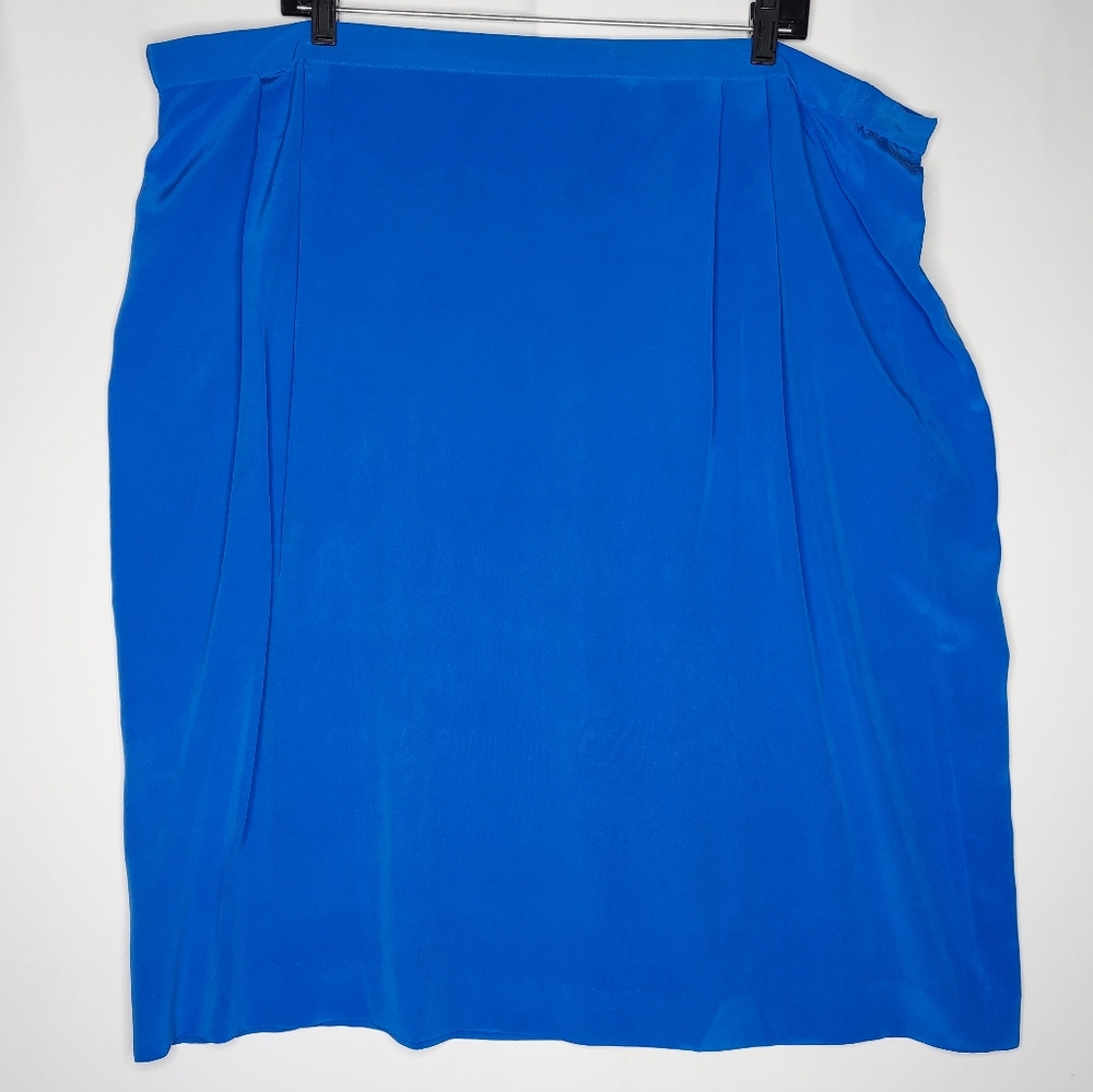 Maggy London Silk Skirt‎ Women 20 Blue Straight Pencil Midi Lined Zip Classic